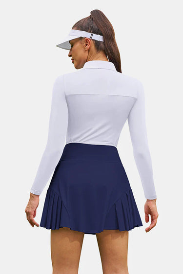 Navy Pleated High-Waist Active Skirt